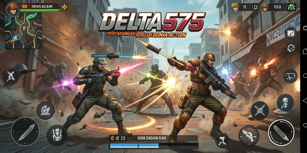 Tampilan gameplay seru dalam DELTA575 dengan aksi bertarung yang mendebarkan.