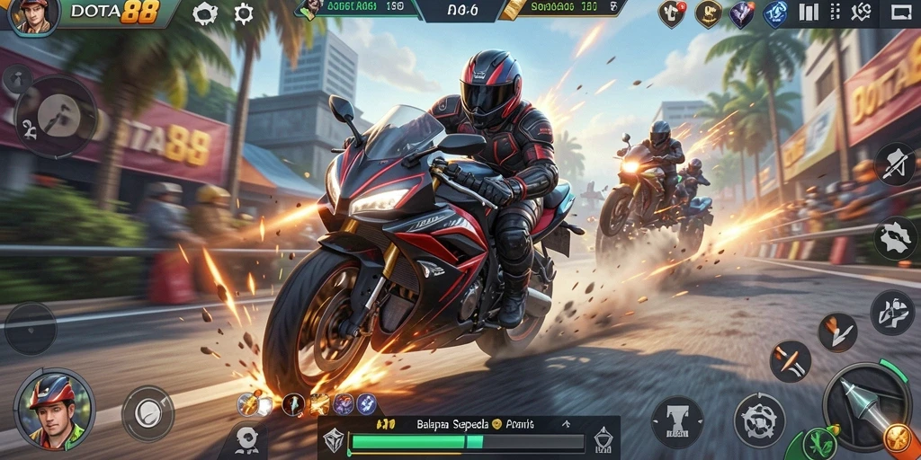 Tangkapan layar DOTA88 menampilkan aksi balapan sepeda motor yang mendebarkan.