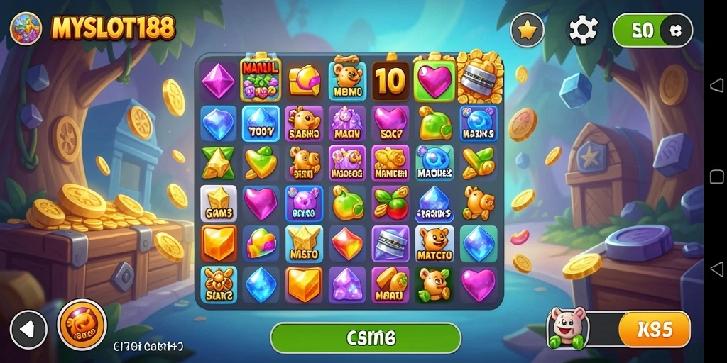 Gameplay seru MYSLOT188 dengan elemen Match-3 menarik.